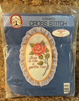 1986 Vintage ColorTex Stamped Cross Stitch Kit  Love Is Like A Gentle Rose #3805