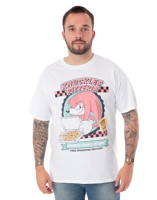 Sonic the Hedgehog White Knuckles Pizza Short Sleeved T-Shirt Mens