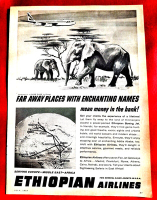 ETHIOPIAN AIRLINES Ad 1964 Far away places Enchanting Names Vintage Ad 11in x 8