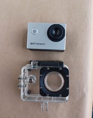 Emerson Go HD Action Cam Waterproof Camera Silver EVC600 Tested Working 