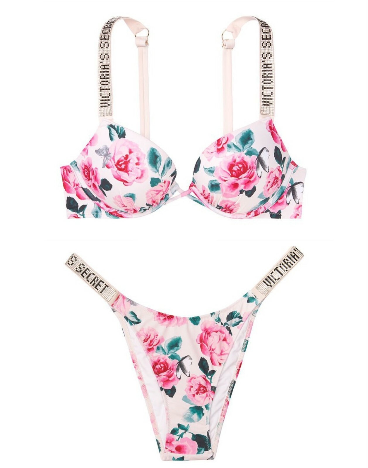 Victorias Secret Bombshell Padded Shine Strap Swim Set Call Me Rose Floral