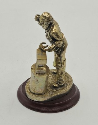 ​English Miniatures Blacksmith Silver Plated Figurine Sculpture on Wood Base