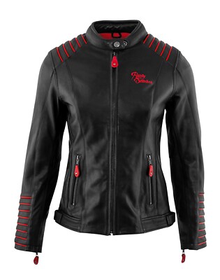 Rusty Stitches Amanda Damen Lederjacke Schwarz/Rot 40D