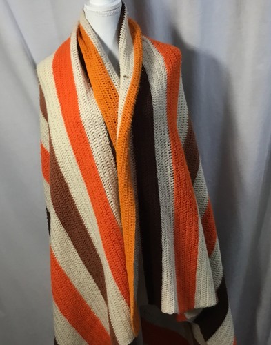 Afghan~Retro 70's~Orange Brown Stripe~Crochet~80 x 60