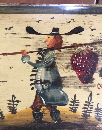 Peter Ompir Folk Art Painted Antique Wood  Box - His Famous Strawberry Soldier