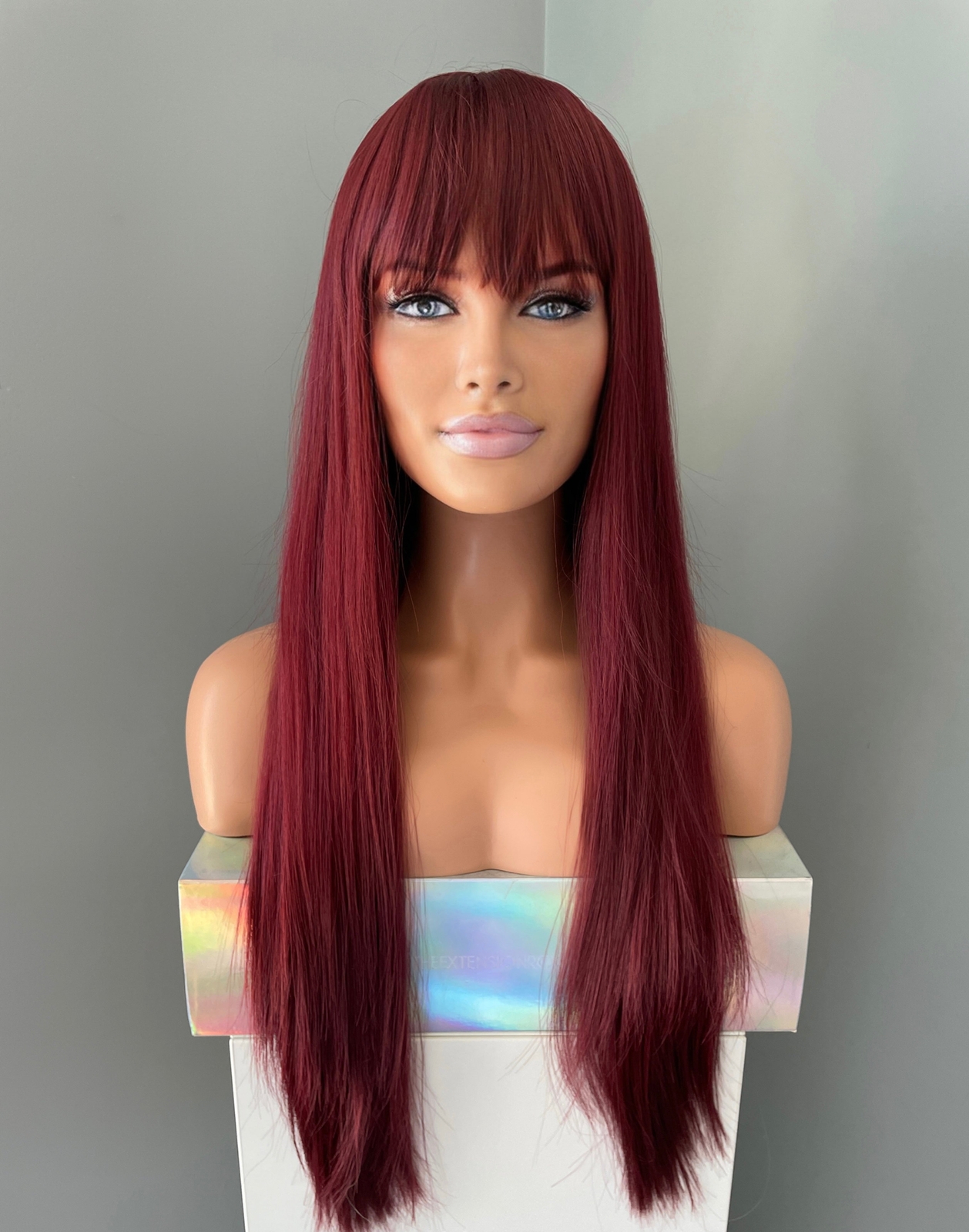 Long Red Silky Straight Wig with Bangs, 30 Inch Auburn  display picture 1