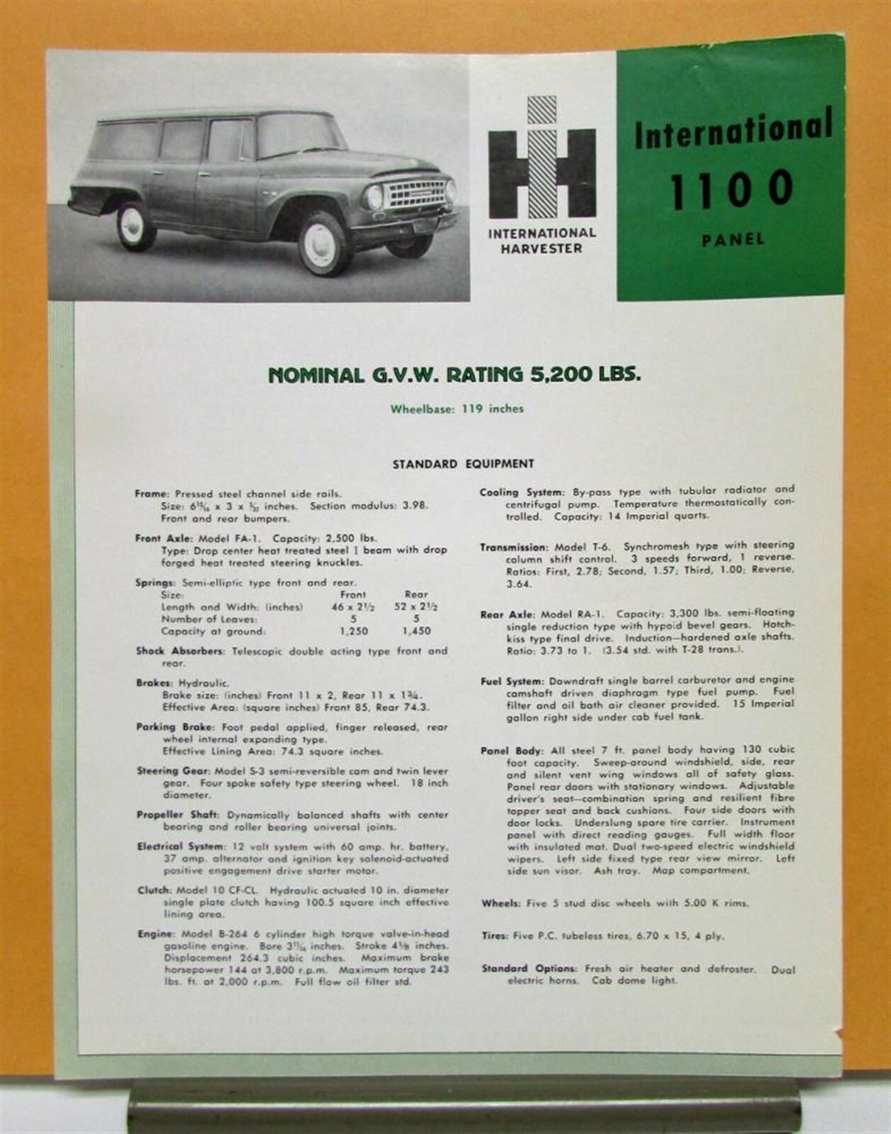 1963 International Harvester Truck Model 1100 Panel Specification 