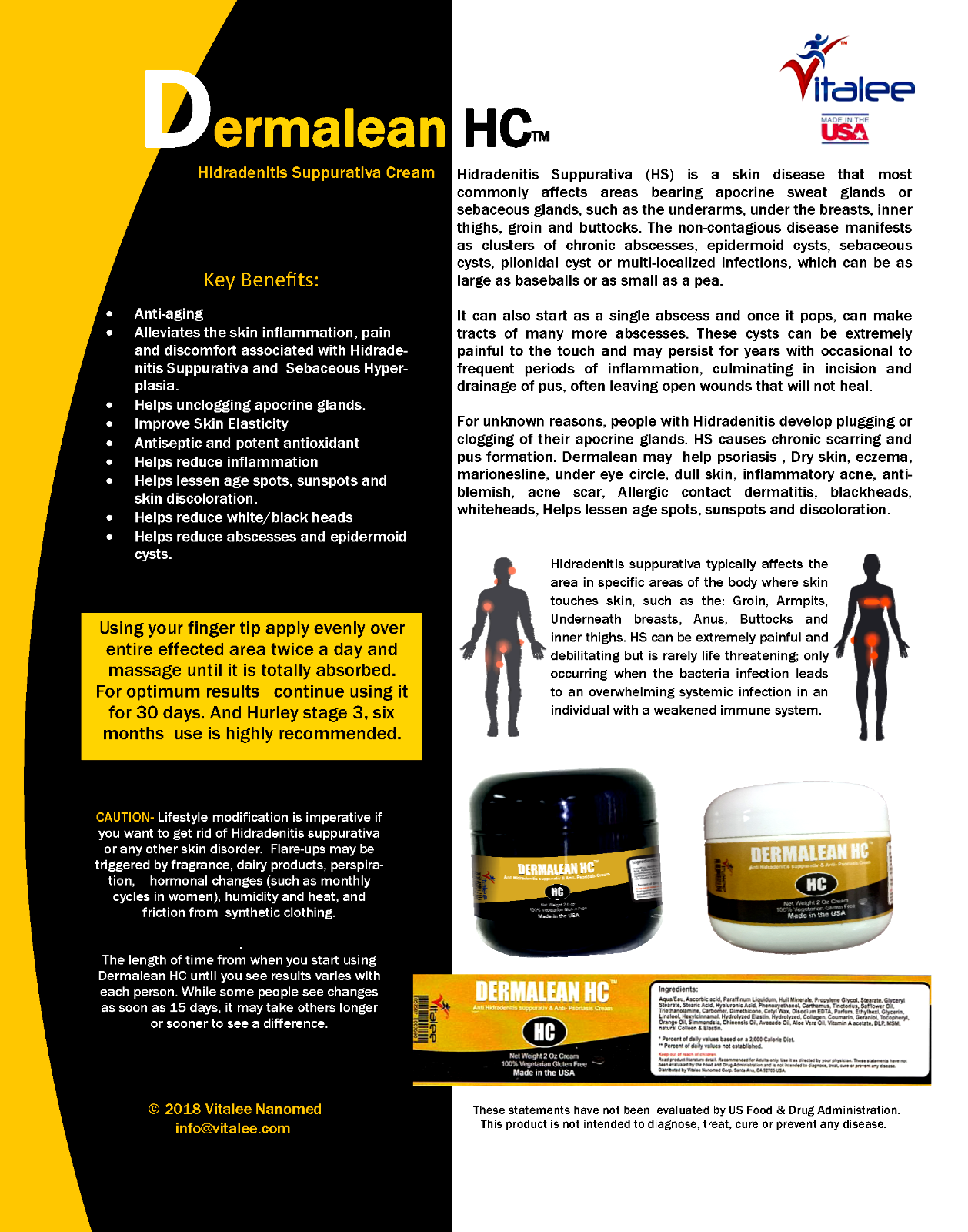 Dermalean HC-Hidradenitis Suppurativa Skin HS Cream Apocrine Gland Remedy (2 Oz)