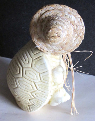 Ceramic Standing Turtle Figure wearing Straw Hat 7
