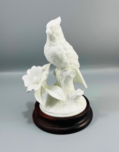 Cardinal By Andrea Sadek Porcelain White Cardinal Bird & Flower on Wooden Base