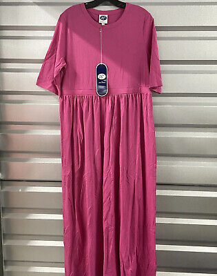Diane Gilman DG2 Midi Dress Womens L Pink Modest Modal Cotton Blend NEW Flowy