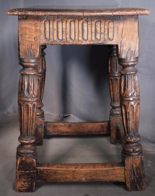 Period 17th-18th Century Jacobean English Oak Joint Stool Table CARVED 1700's
