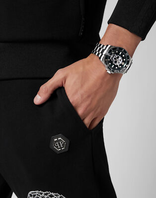 Pre-owned Philipp Plein Mens Wristwatch  Skull Diver Pwoaa0622 Stainless Steel Green