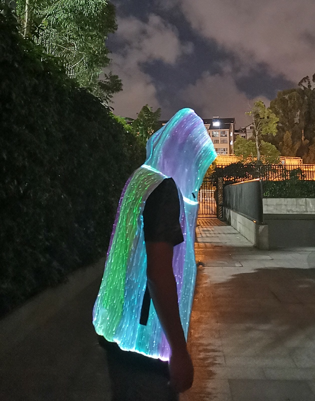 Pre-owned Handmade Men Led Hoodies Sound Activated Optic Fiber Cothing Party App Control Rgb Lights In White