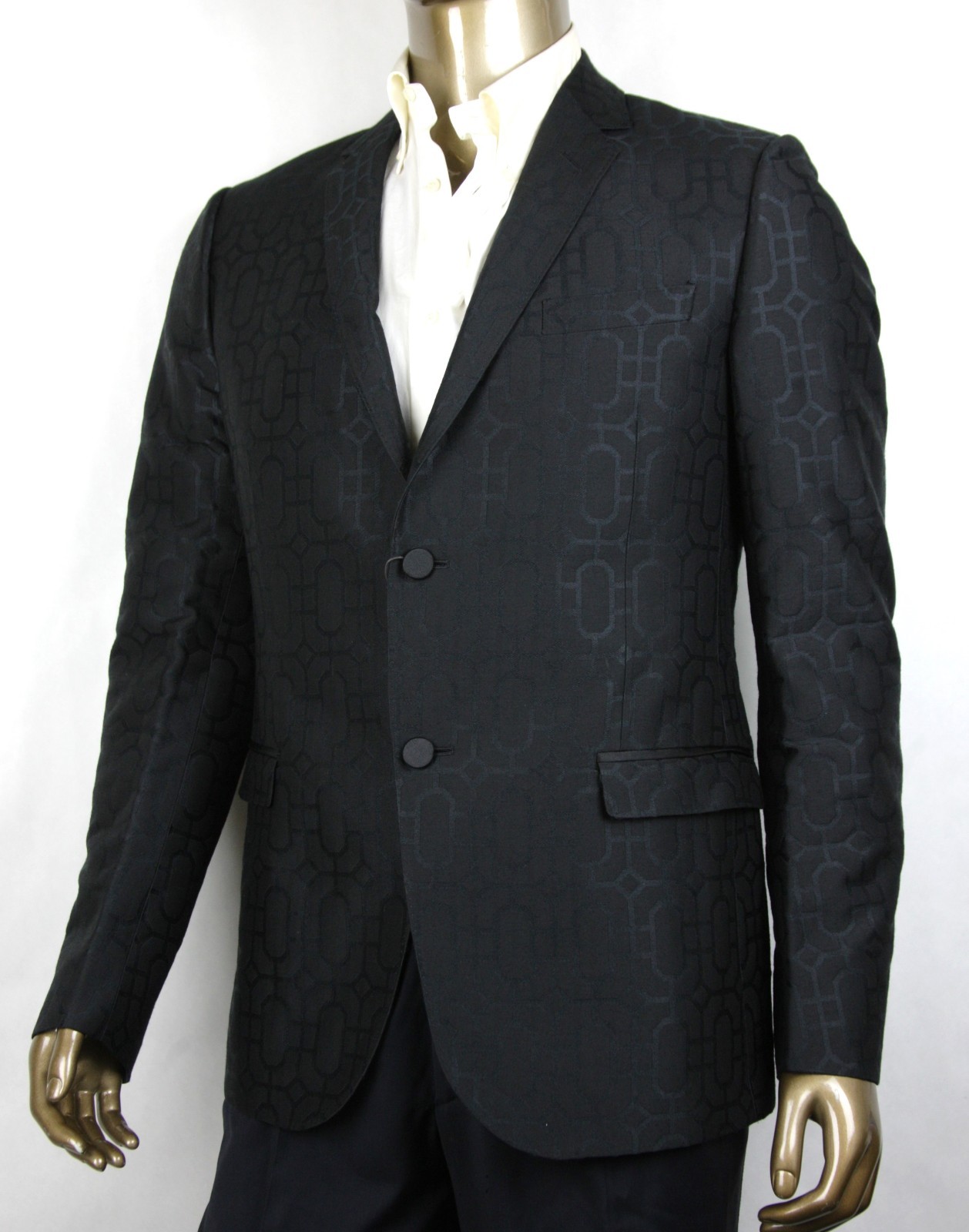Pre-owned Gucci $2720  Men's Black Emerald Jacquard Dylan 60 Jacket 2 Buttons 322626 1000