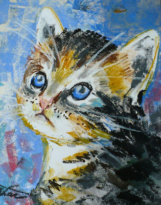 cat kitty Crayon Impressionism Painting Dorothy Laz