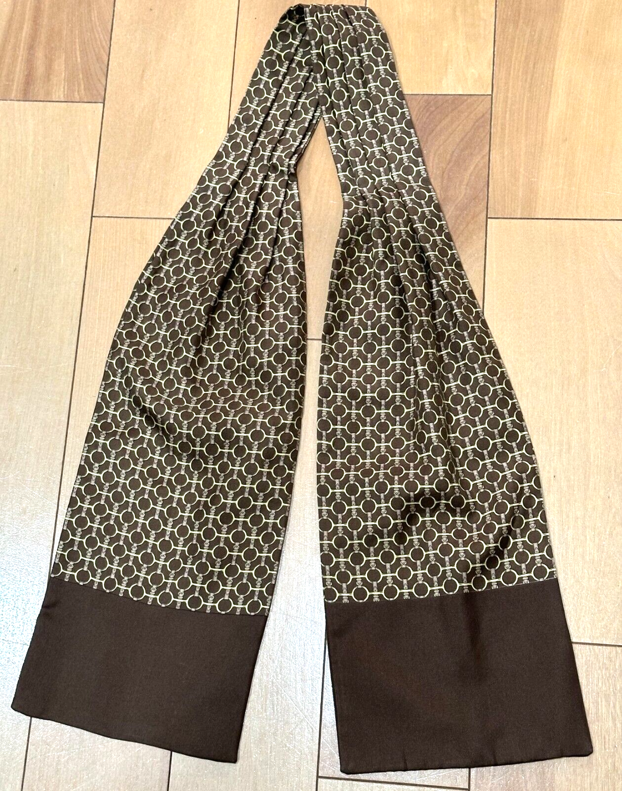 HERMES アスコットタイ HERMES Ascot tie 100% silk Scarf Belt pattern France Brown