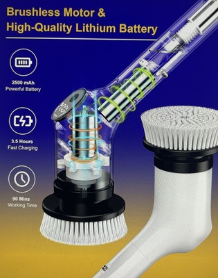 Electric Spin Scrubber, 2024 New Upgrade Shower Cleaning Brush with 8 Replaceabl