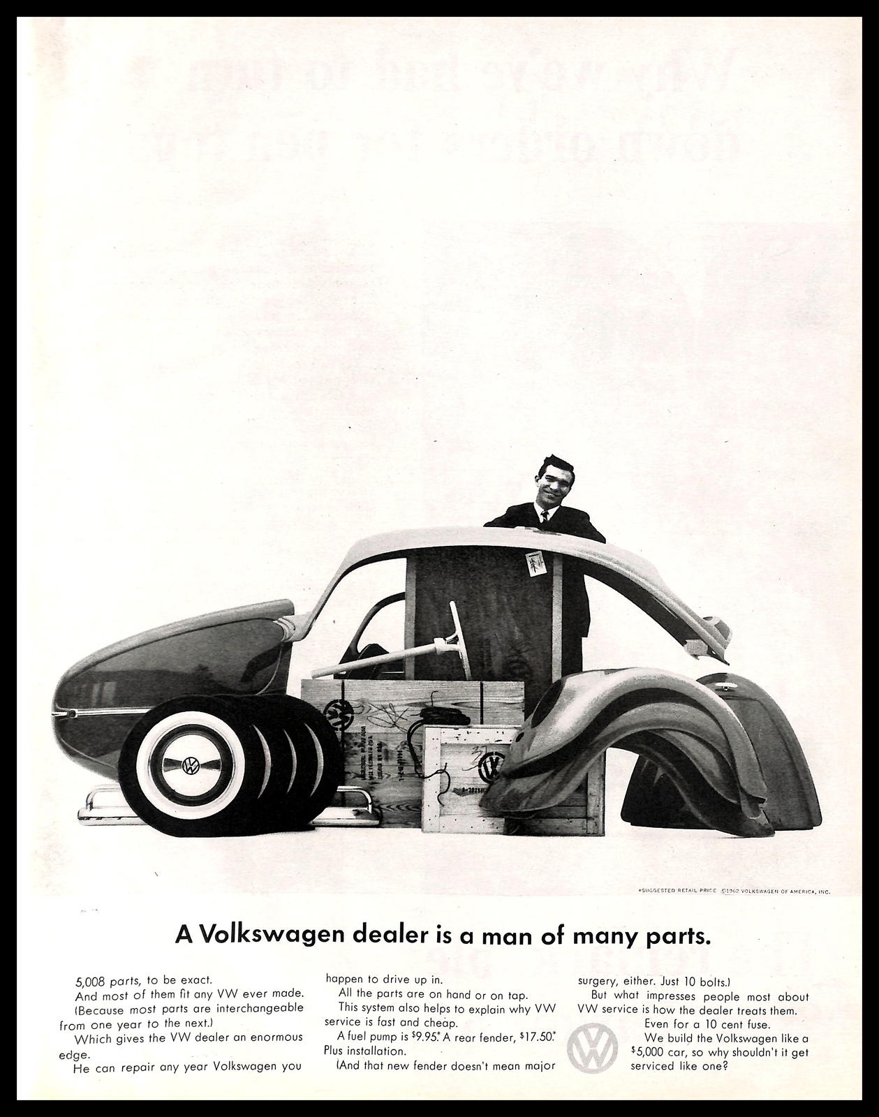 1962 Volkswagen Dealer Vintage Print Ad Man Of Many Parts Deconstructed 1960s Ebay