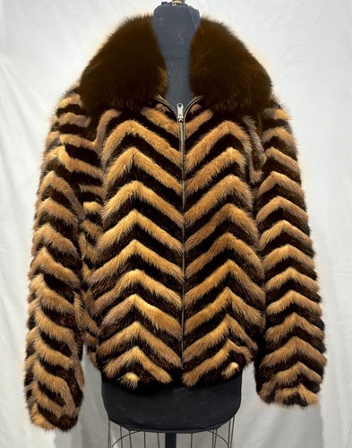 Pre-owned Handmade Man's Real Mink Fur Golden Black Zic Zac Design Jacket Coat All Sizes Pre Sale