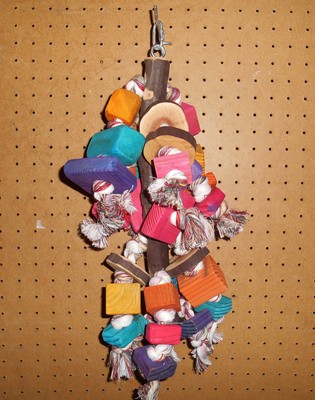 Parrot Cluster Toy Manzanita And Brightly Colored Wooden Blocks On Cotton Rope 1