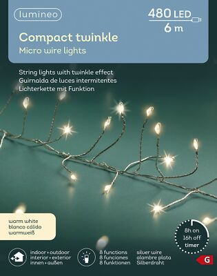 Lumineo Micro-LED Compact Twinkle 480 LED 6 m warm weiß, Silberdraht