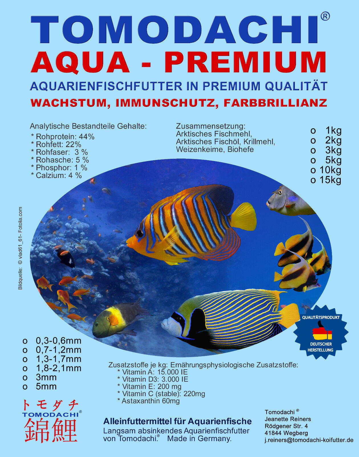 Fischfutter Aquarium Aquarienfisch Futter Wachstumsfutter Farbschutz  4-5 mm 1kg