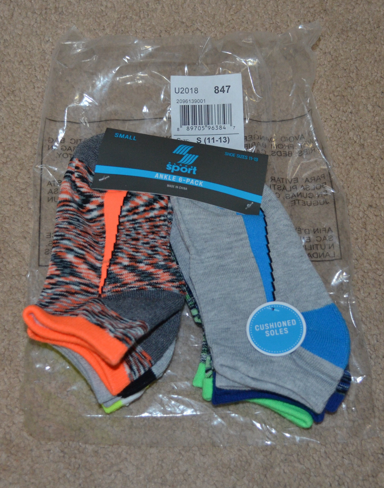 The Children’s Place Sport 6 Pack Toddler Boys Multi-Color Ankle Socks S (11-13)
