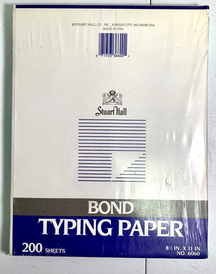 Vintage STUART HALL Bond Typing Paper 200 Sheets 8 1/2''X11'' #6060