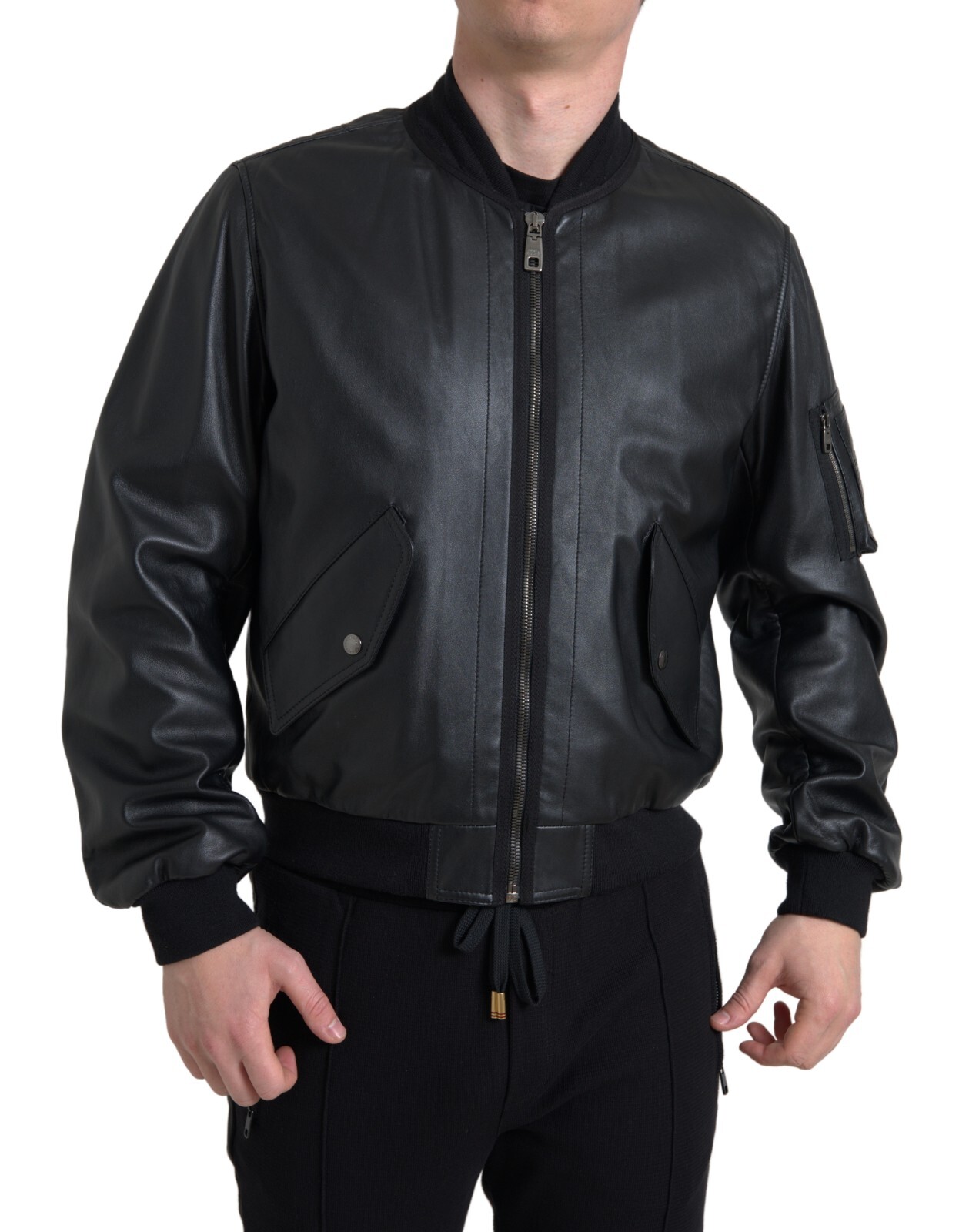 Dolce & Gabbana ボンバージャケット 黒 DOLCE & GABBANA Jacket Black LeatherBlouson Full Zip Bomber