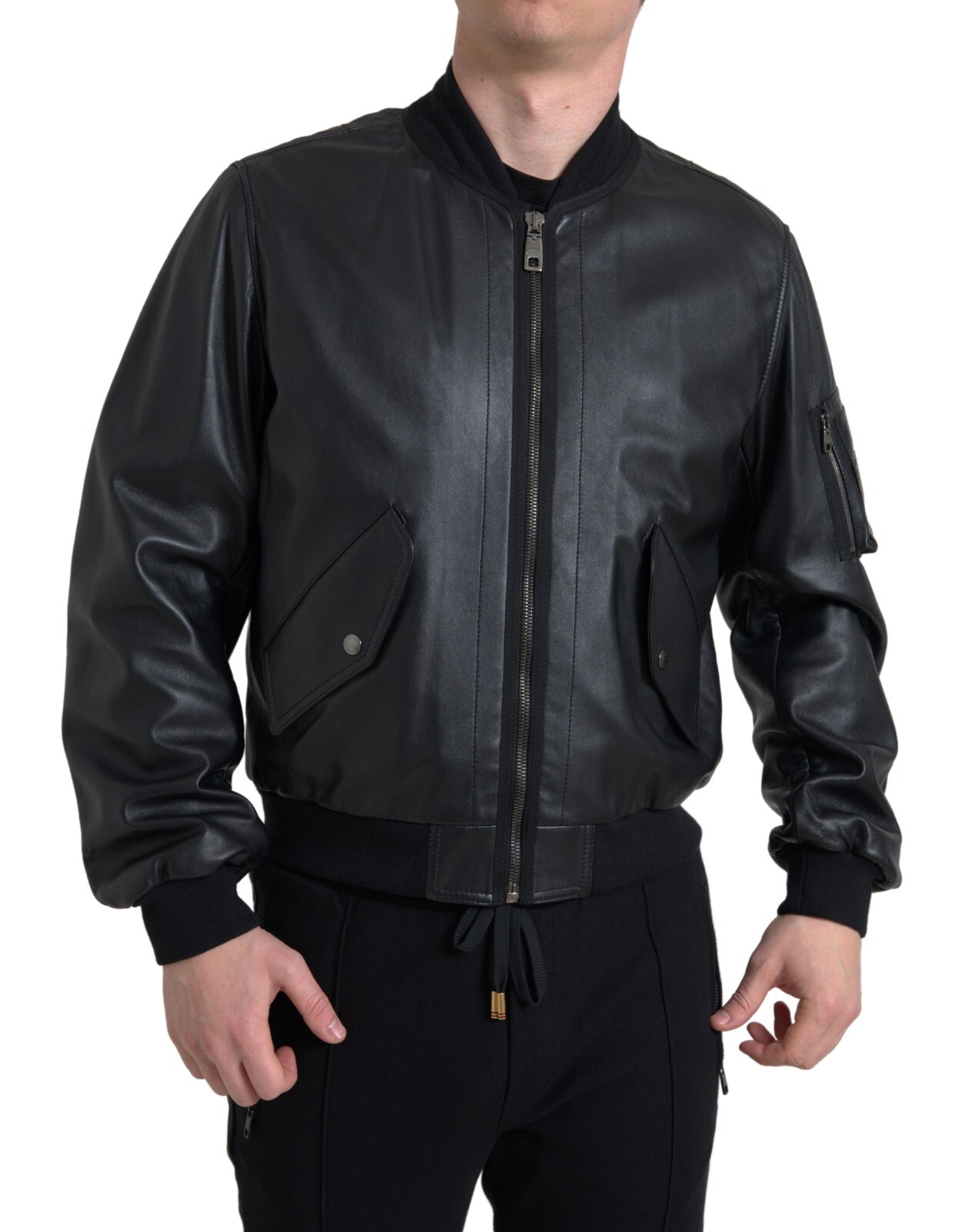 Pre-owned Dolce & Gabbana Jacket Black Leather Blouson Full Zip Bomber It50/us40/l 3530usd