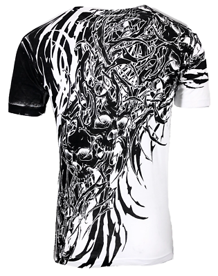 Xtreme Couture Affliction Men's T-Shirt BRUTAL COMBAT White Skull Biker Tattoo