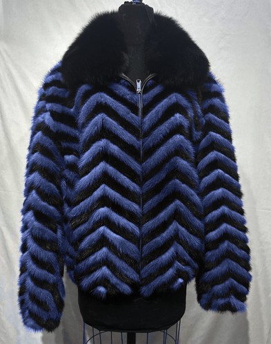 Pre-owned Handmade Man's Real Mink Fur Golden Black Zic Zac Design Jacket Coat All Sizes Pre Sale