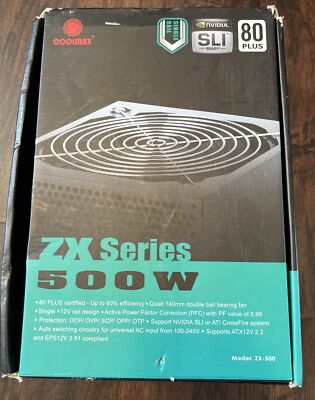 NEW Coolmax ZX-500 500W 80 Plus ATX12V 2.2/EPS12V 2.91 Power Supply