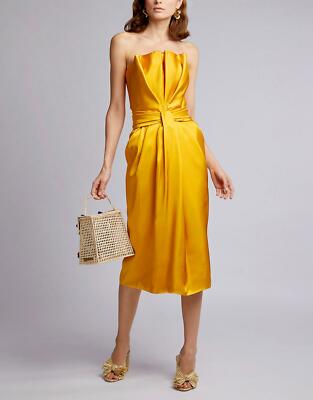 НОВОЕ BRANDON MAXWELL Желтое атласное коктейльное платье без бретелек с драпировкой Marigold 2 XS