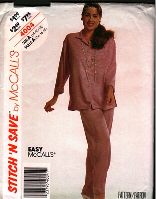 4004 Vintage McCalls SEWING Pattern Misses 1980s Front Button Shirt Pants UNCUT