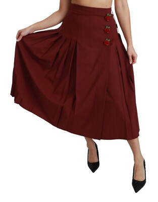 Pre-owned Dolce & Gabbana Skirt Wool Red High Waist Pleated Maxi It38/us4/xs Rrp $1350