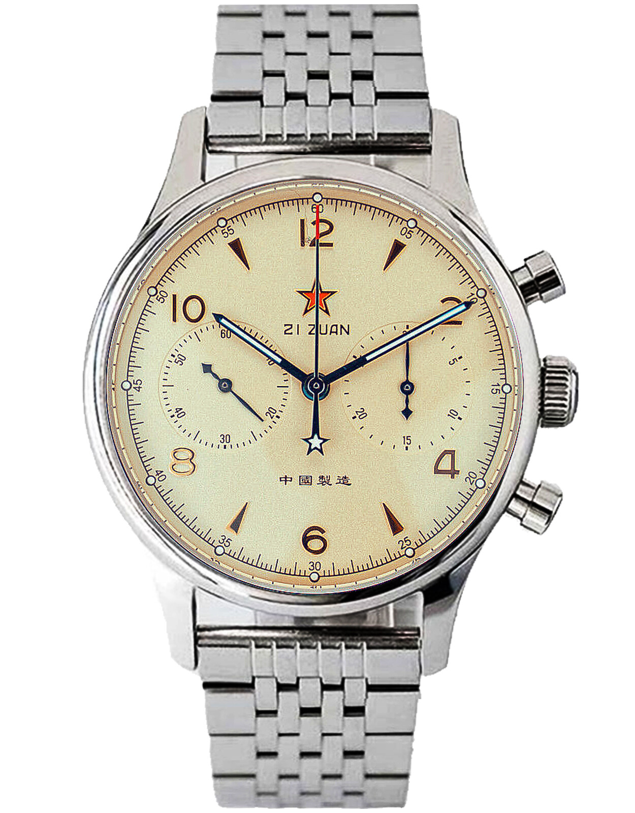 Pre-owned Sugess Seagull 1963 Luminous 40mm Steel Band Chrono Mechanical Watch  Su1962s40