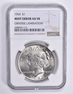 96paleco 【パレ子　DAMNGOOD!! Ver.】 MINT ERROR AU58 1924 Peace Silver Dollar OBV Lamination NGC