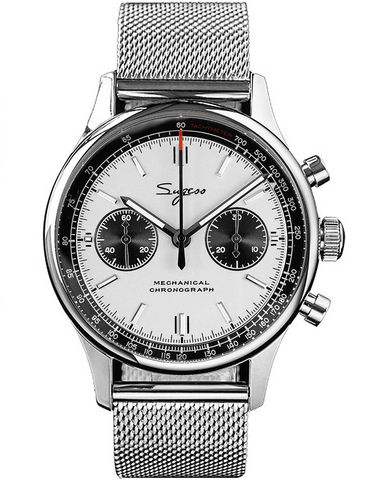 Pre-owned Sugess Chrono Hertiage Swanneck Milan Mesh Chrono Watch Seagull 1963 Supank021sn
