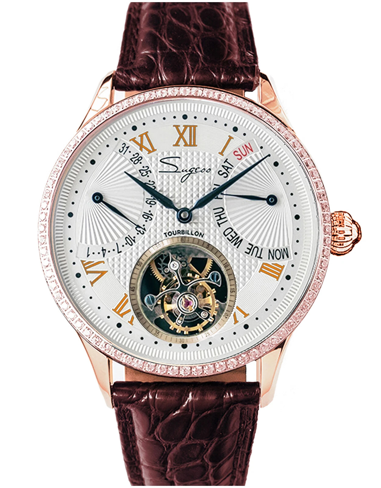 Pre-owned Sugess Tourbillon Master Day Date Seagull St8004 Mechanical Watch Su8004gw6