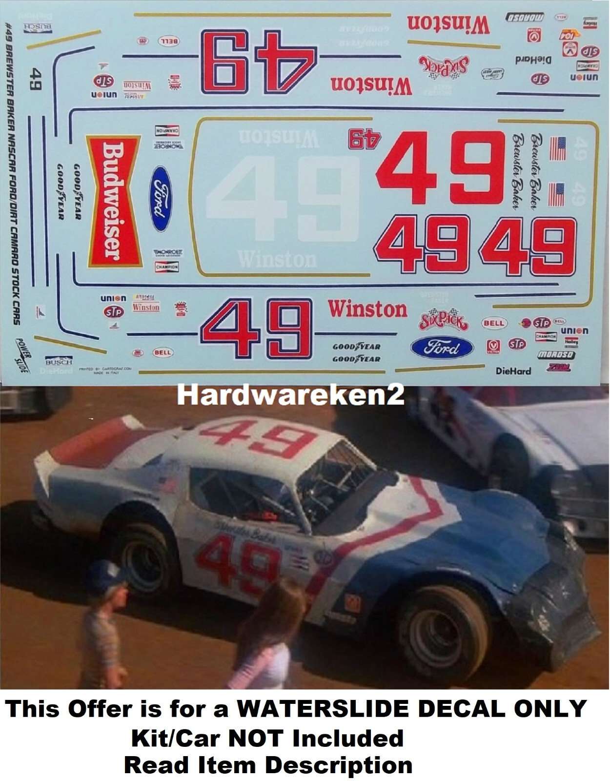 NASCAR DECAL #49 SIX-PACK 1981 DIRT TRACK CAMARO BREWSTER