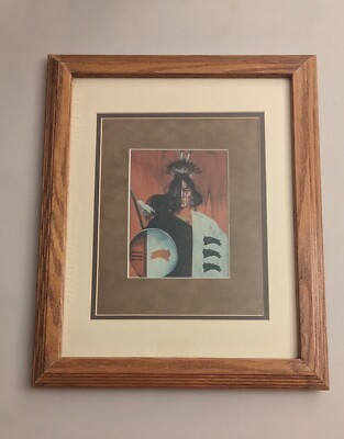 ''Buffalo Warrior'', 1997. Pat McAllister. Framed Matted Signed Art. 16.25''x13.25''