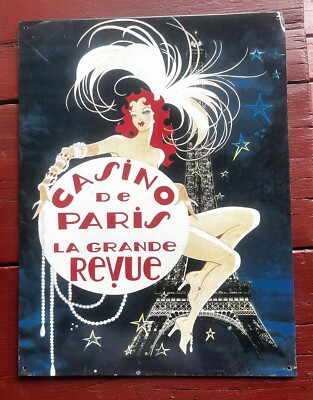 Casino De Paris La Grande Revue Approx. 12  X 16  metal tin retro sign See Pics!