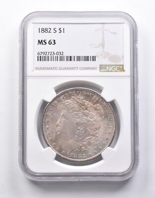 MS63 1882-S Morgan Silver Dollar NGC Beautifully Toned *6751