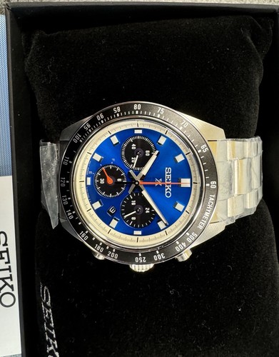 Pre-owned Seiko Prospex Speedtimer Solar Steel Bracelet Blue Dial Watch - Ssc931
