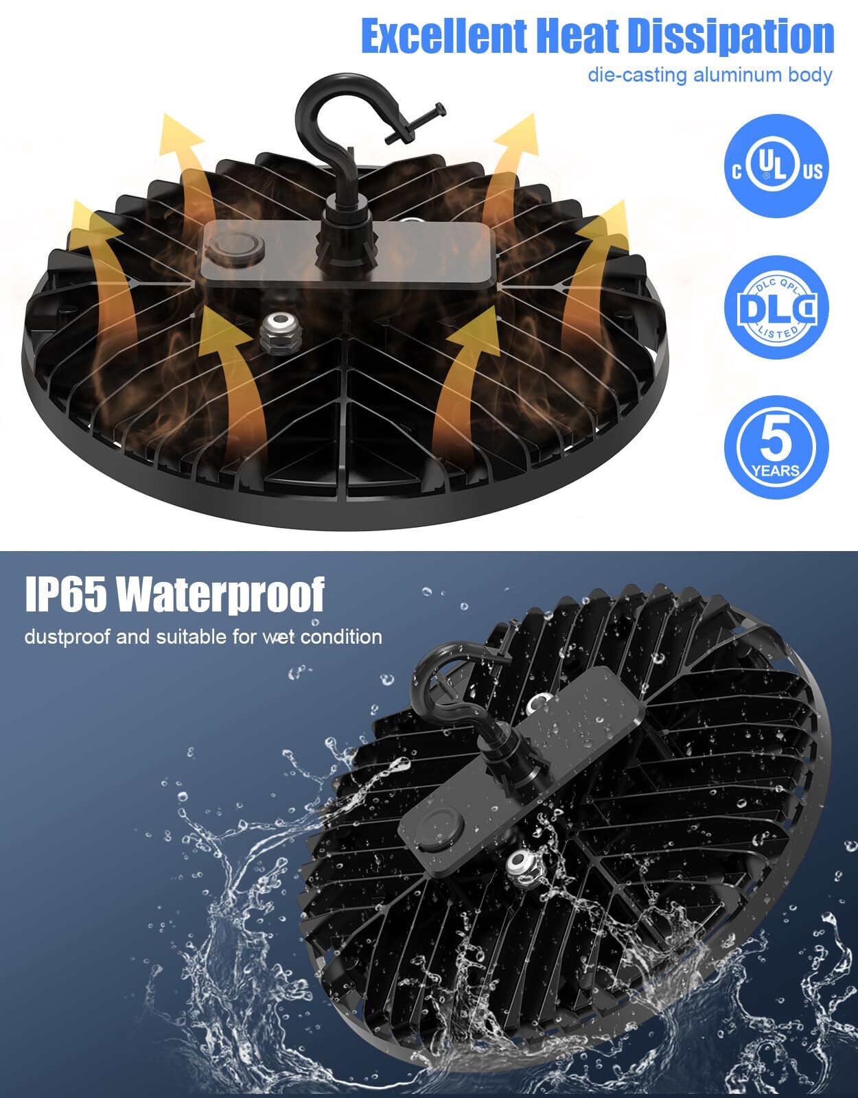 150 Watts UFO LED Light High Bay 5000K Warehouse Commercial Lighting 22500 Lumen