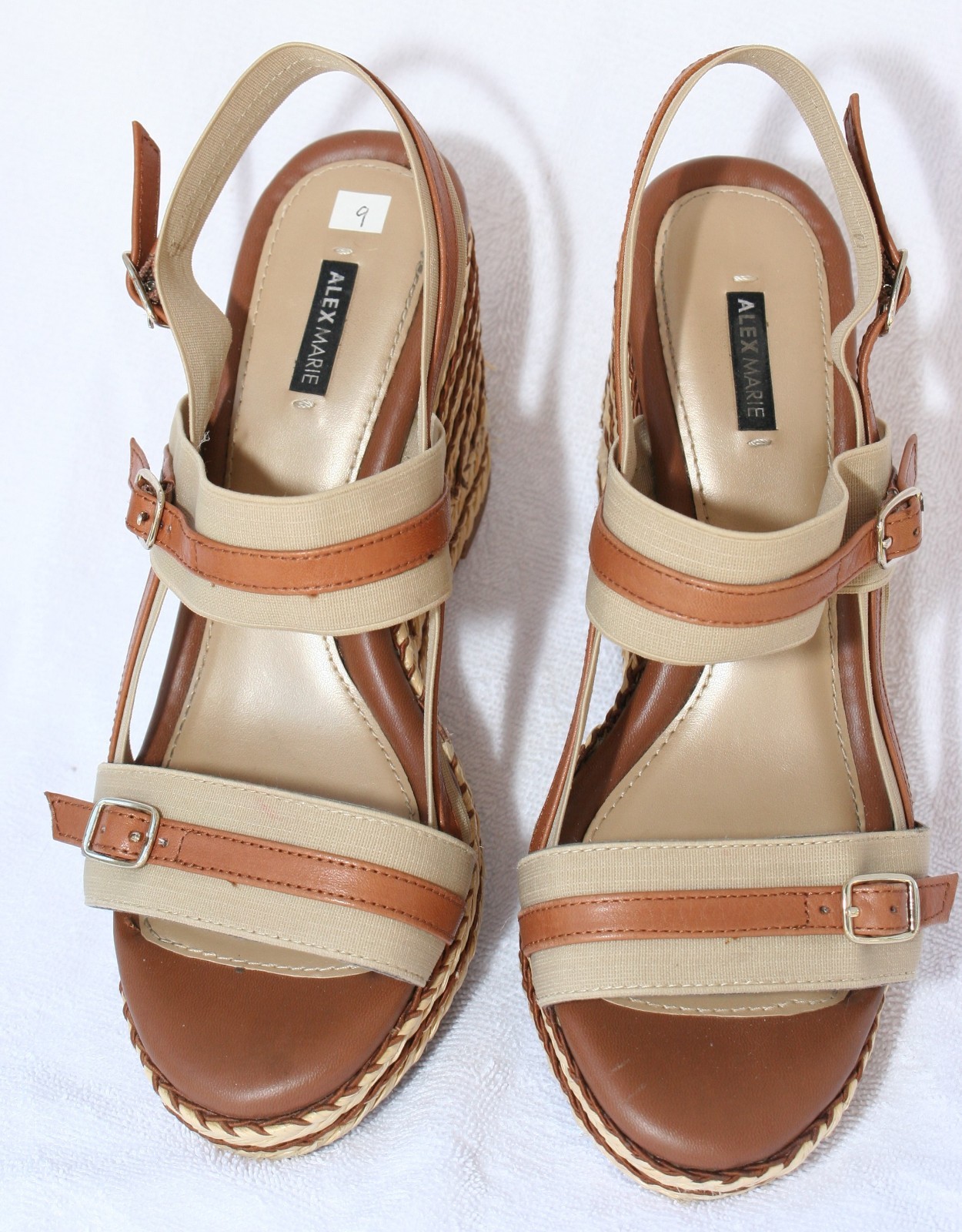 Alex Marie Womens Shoes Size 9 M Brown Leather Stretch Slingback Wedge Open Toe