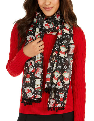 Cejon Women's Scarf Christmas Winter Theme Dogs Black NEW with Tags #102