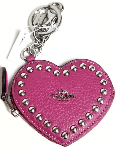 アクセサリー COACH Pink double heart keychain charm COACH Vintage Neon Pink Heart Locket Purse Charm Keychain